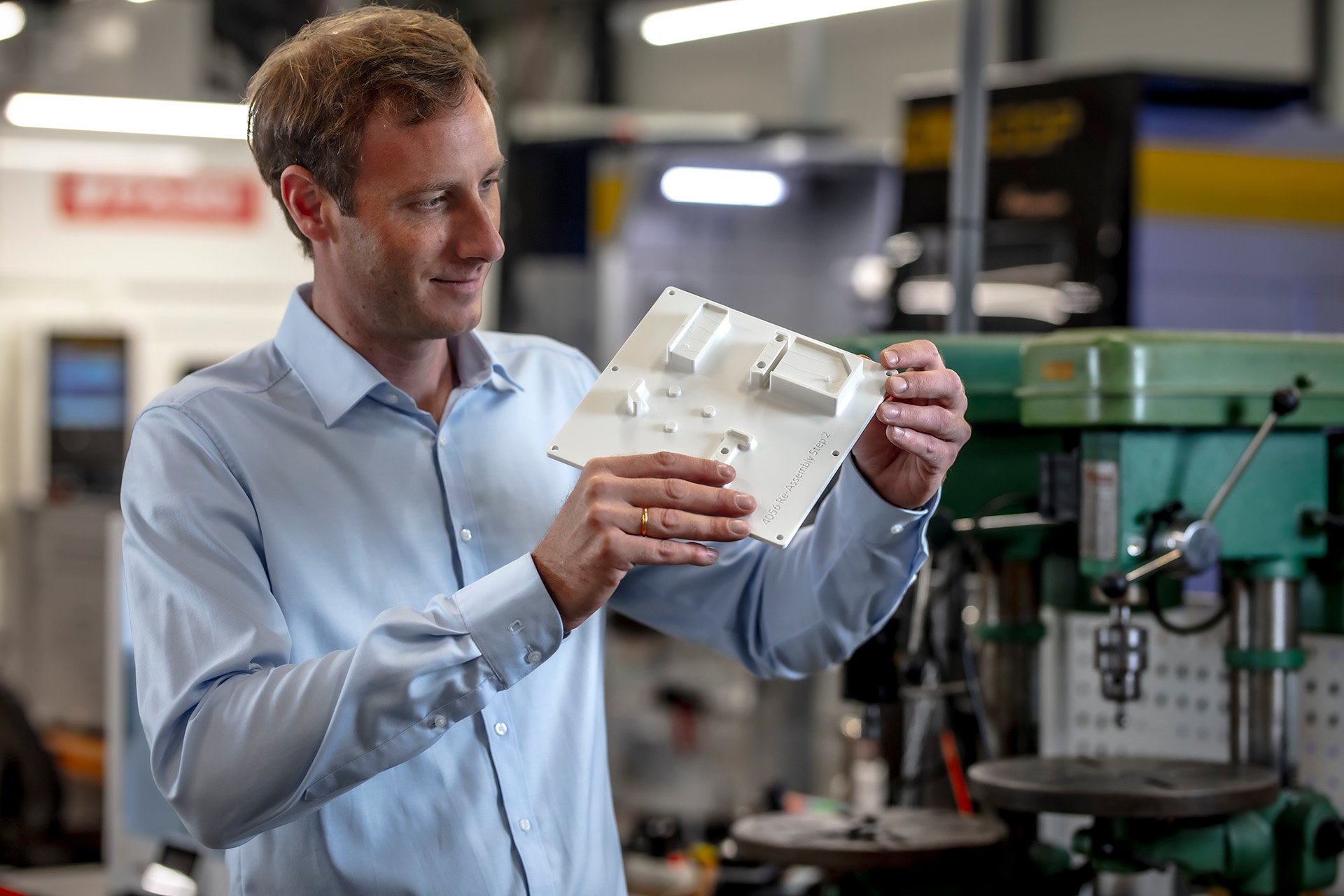 A 3D printed fixture made with fixturemate in an industrial environment